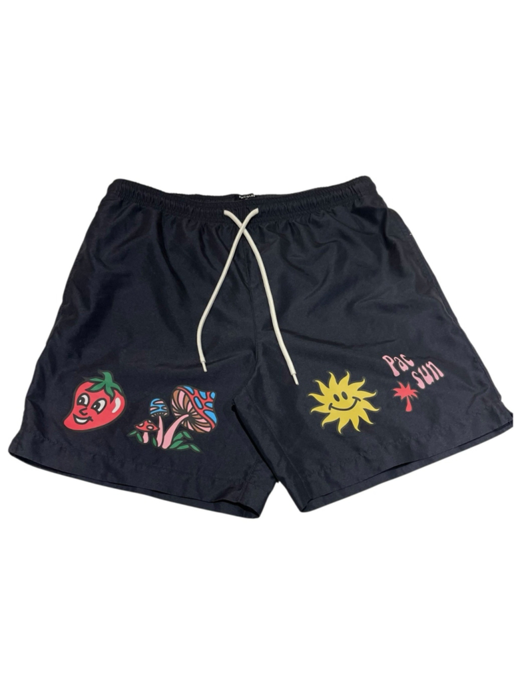 PacSun Boys Recycled Good Luck Swim Trunks Mushrooms, Pepper, Sunburst Sz M Pool